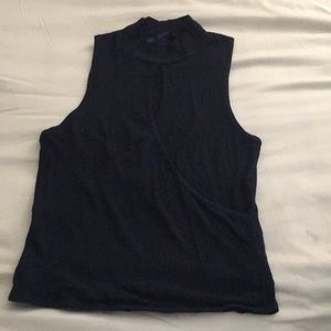 Navy blue tank with opening in the middle